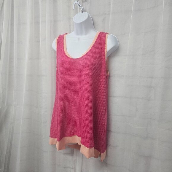 Pink Peach Waffle Weave Thermal Tank Boho Beach Summer L - Picture 4 of 9